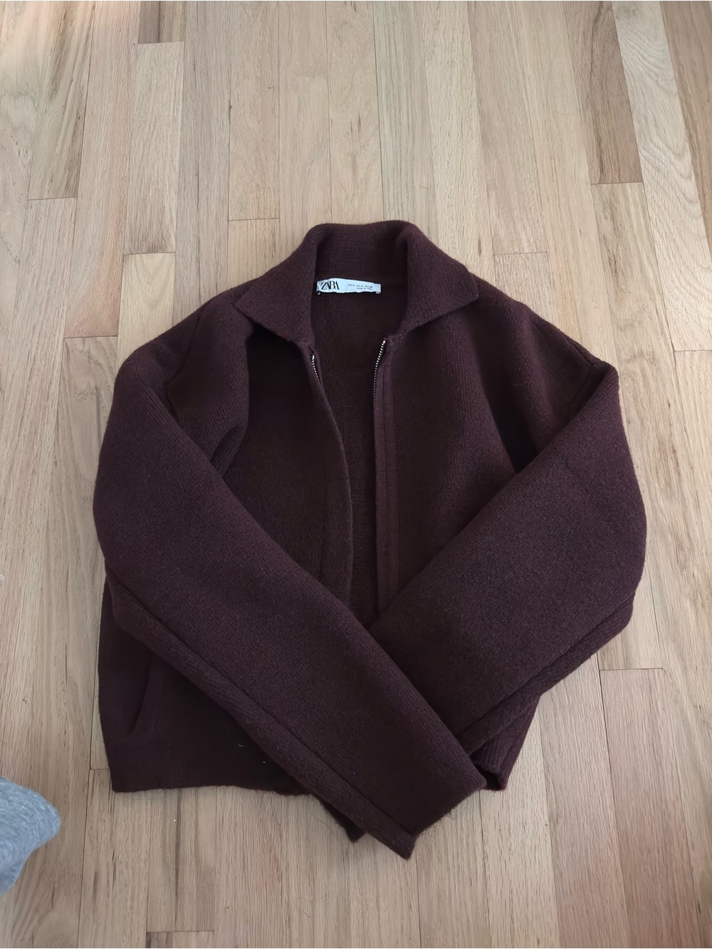 Zara burgundy Zip-Up Knit Jacket